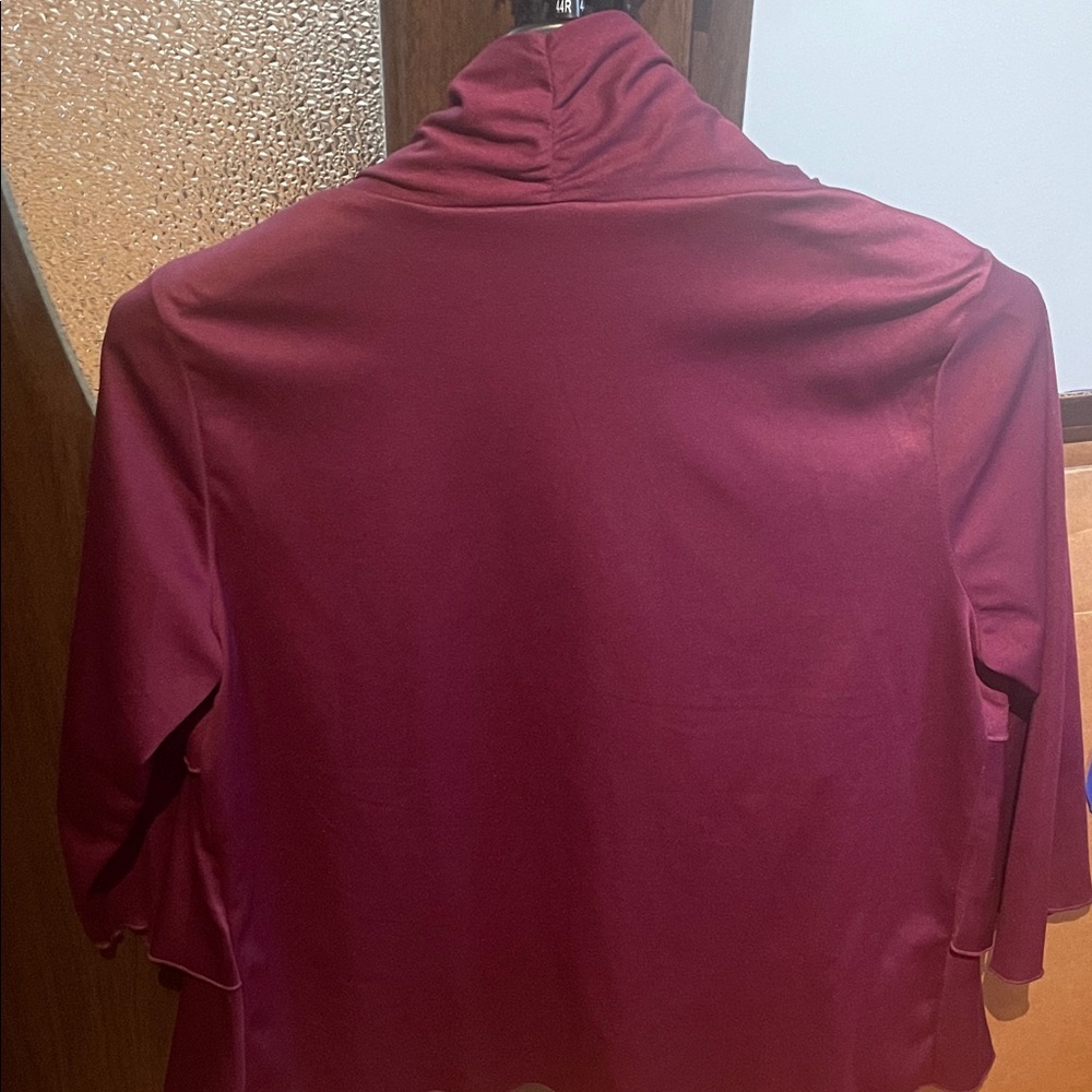 Macy's Draped Ruffle-Front Cardi in Deep Wine - Picture 6 of 6